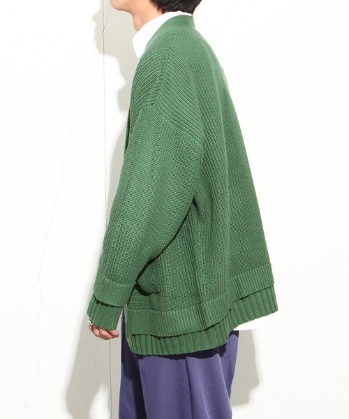 NILWAY（ニルウェイ）の「コットン混ニットマルチレイヤードビッグカーディガン（カーディガン/ボレロ・メンズ・ブラック/グリーン/アイボリー/チャコール・MEDIUM/LARGE）」の17枚目の写真