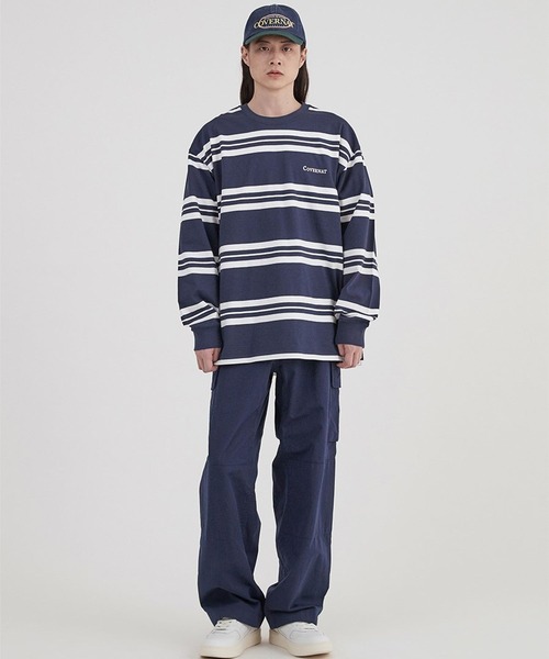 COVERNAT（カバーナット）の「【UNISEX】Covernat／BIGボーダーロンT  2268576（Tシャツ/カットソー・レディース・アイボリー/ネイビー・SMALL/LARGE/MEDIUM）」の4枚目の写真