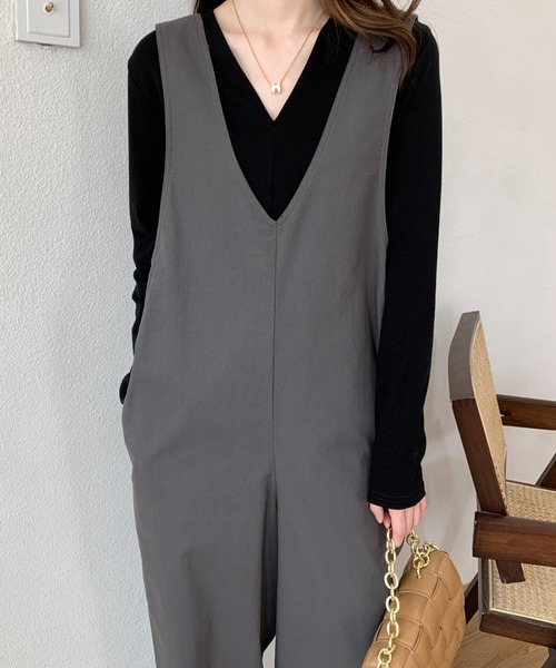ルーズシルエットVネックオールインワン
