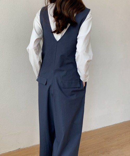 BEAUTY&YOUTH ツイル Vネック オールインワン　ダークグレー　S BEAUTY&YOUTH ツイル Vネック オールインワン ダークグレー S