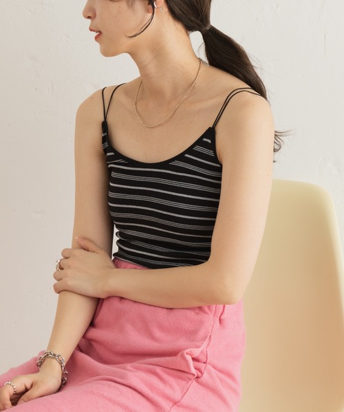 Kastane(カスタネ)の「カップ付きボーダーブラキャミ(キャミソール・レディース・ブラック/オフホワイト/ライトベージュ・FREE)」の13枚目の写真