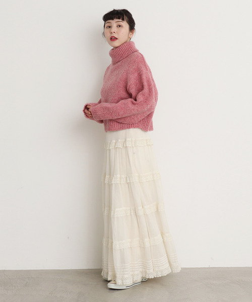 CHILD WOMAN（チャイルドウーマン）の「キルカラツイード タートルショート丈プルオーバー（ニット/セーター・レディース・ダークブラウン/サックスブルー/ピンク/グリーン/イエロー・FREE）」の12枚目の写真