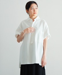 Blanc Bleu Minuit | オーガニックウォッシュドツイル　半袖シャツ(シャツ/ブラウス)