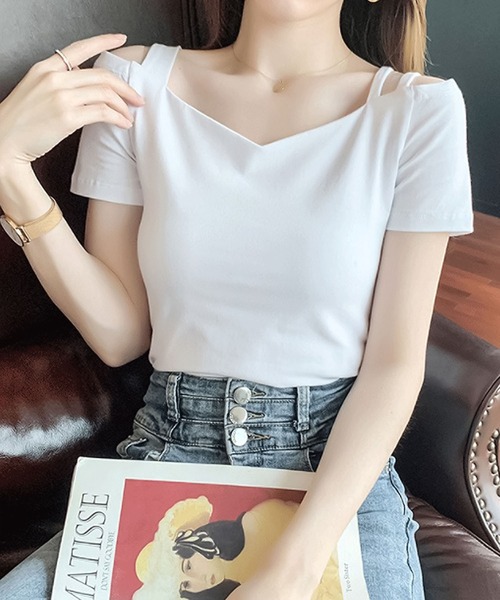 Bifrost(ビフレスト)の「オープンショルダートップス(Tシャツ/カットソー・レディース・ホワイト/ブラック・M/L)」の1枚目の写真