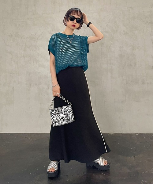 PAGEBOY（ページボーイ）の「ワッフルメロースカート（スカート・レディース・ブラック/オフホワイト/カーキ・FREE）」の10枚目の写真