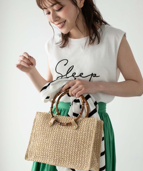Edit Sheen(エディットシーン)の「バンブーハンドルペーパーかごバッグ(かごバッグ・レディース・ブラック/ベージュ・FREE)」の2枚目の写真
