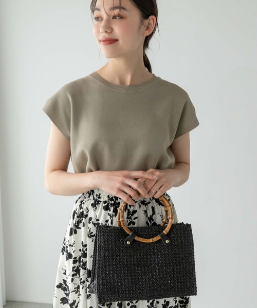 Edit Sheen(エディットシーン)の「バンブーハンドルペーパーかごバッグ(かごバッグ・レディース・ブラック/ベージュ・FREE)」の1枚目の写真