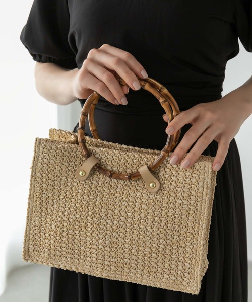 Edit Sheen(エディットシーン)の「バンブーハンドルペーパーかごバッグ(かごバッグ・レディース・ブラック/ベージュ・FREE)」の6枚目の写真