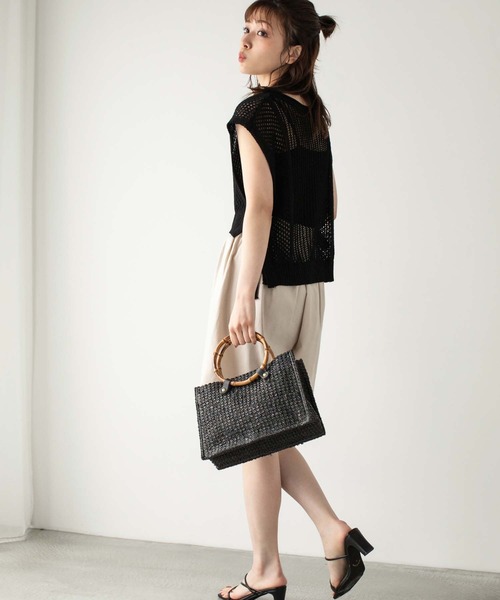 Edit Sheen(エディットシーン)の「バンブーハンドルペーパーかごバッグ(かごバッグ・レディース・ブラック/ベージュ・FREE)」の17枚目の写真