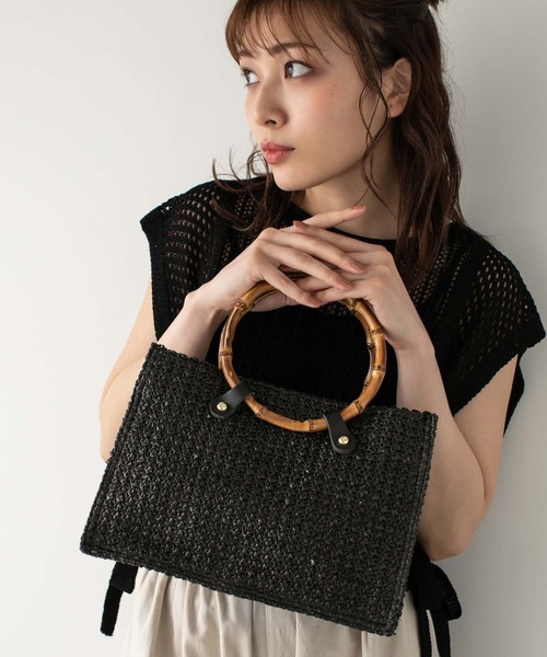 Edit Sheen(エディットシーン)の「バンブーハンドルペーパーかごバッグ(かごバッグ・レディース・ブラック/ベージュ・FREE)」の15枚目の写真