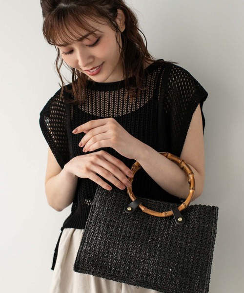 Edit Sheen(エディットシーン)の「バンブーハンドルペーパーかごバッグ(かごバッグ・レディース・ブラック/ベージュ・FREE)」の16枚目の写真