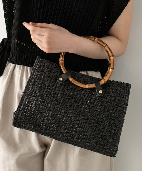 Edit Sheen(エディットシーン)の「バンブーハンドルペーパーかごバッグ(かごバッグ・レディース・ブラック/ベージュ・FREE)」の14枚目の写真