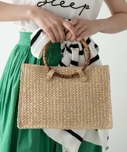 Edit Sheen(エディットシーン)の「バンブーハンドルペーパーかごバッグ(かごバッグ・レディース・ブラック/ベージュ・FREE)」の11枚目の写真