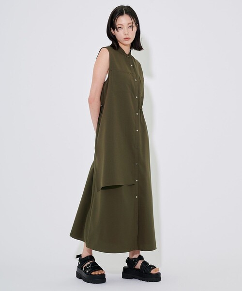 CITY TOKYO(シティトウキョウ)の「ロングフラップノースリシャツワンピ(ワンピース・レディース・ベージュ/カーキ・1/2)」の6枚目の写真