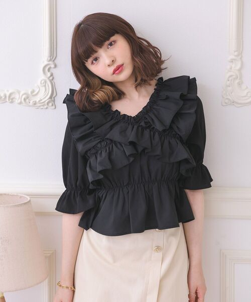 ems excite（エムズエキサイト）の「ドッキングフリルBL（シャツ/ブラウス・レディース・ホワイト/ブラック/ブルー・FREE）」の8枚目の写真