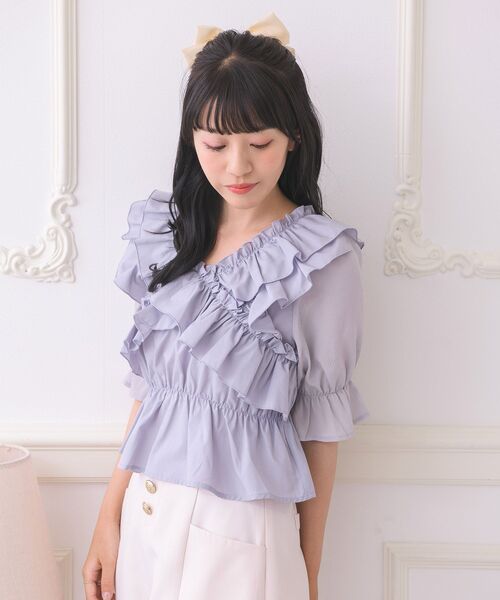 ems excite（エムズエキサイト）の「ドッキングフリルBL（シャツ/ブラウス・レディース・ホワイト/ブラック/ブルー・FREE）」の15枚目の写真