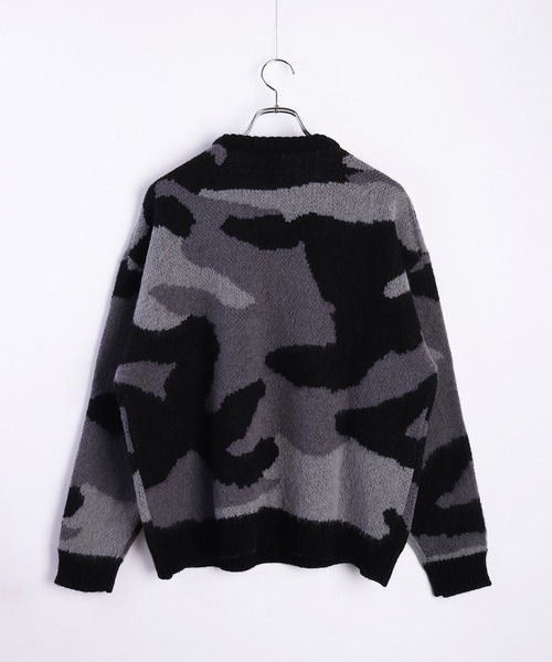 WESTSEA（ウエストシー）の「ふわふわミニ起毛 ダブルジャガードオーバーサイズニット（レオパード・カモフラージュ柄）（ニット/セーター・メンズ・ブラック×ブルー/ブラック×グレー/ブラウン系その他/ブラック×グリーン/ブラック×イエロー/ライトグレー/ブラック/ブルー・M/L）」の22枚目の写真