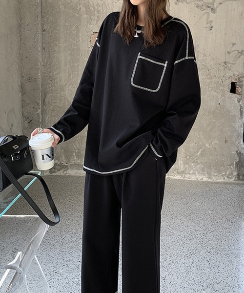 meJane（ミージェーン）の「アウトリンキングオーバーシルエットロングＴ（Tシャツ/カットソー・レディース・ブラック・FREE）」の2枚目の写真