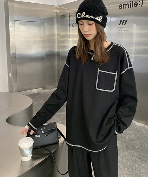 meJane（ミージェーン）の「アウトリンキングオーバーシルエットロングＴ（Tシャツ/カットソー・レディース・ブラック・FREE）」の5枚目の写真