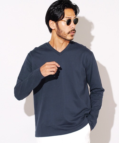 jiggys shop(ジギーズショップ)の「コットンVネック無地ロンT 長袖Tシャツ(Tシャツ/カットソー・メンズ・ミックスグレー/ホワイト/ネイビー/ブラック/グレー・SMALL/LARGE/X-LARGE/MEDIUM)」の5枚目の写真