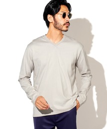 コットンVネック無地ロンT 長袖Tシャツ