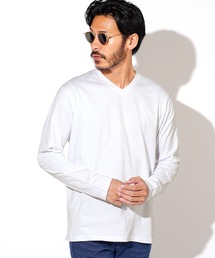 jiggys shop | コットンVネック無地ロンT 長袖Tシャツ(Tシャツ/カットソー)