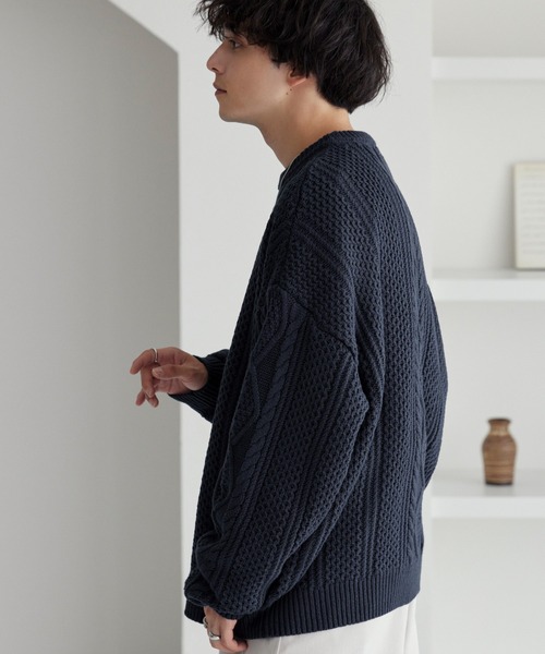ケーブル編みボリュームルーズプルオーバーニット MONO-MART