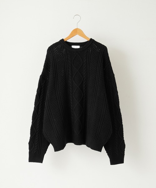 MONO-MART(モノマート)の「ケーブル編みボリュームルーズプルオーバーニット(ニット/セーター・メンズ・ダークグレー/イエロー/グリーン/ブラウン/アイボリー/ブラック/グレイッシュブルー/ダークネイビー/ベージュ/オレンジ/ライトグレー・M/L)」の14枚目の写真