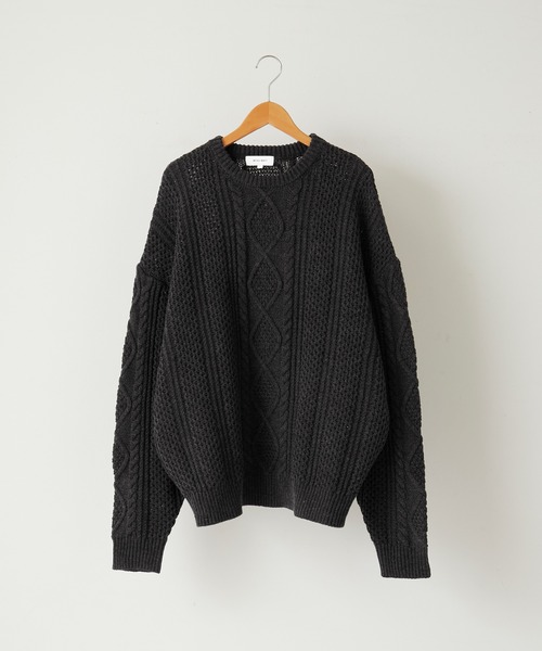 MONO-MART(モノマート)の「ケーブル編みボリュームルーズプルオーバーニット(ニット/セーター・メンズ・ダークグレー/イエロー/グリーン/ブラウン/アイボリー/ブラック/グレイッシュブルー/ダークネイビー/ベージュ/オレンジ/ライトグレー・M/L)」の15枚目の写真