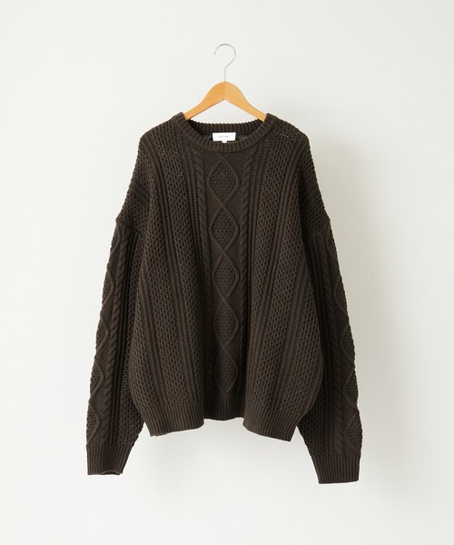MONO-MART(モノマート)の「ケーブル編みボリュームルーズプルオーバーニット(ニット/セーター・メンズ・ダークグレー/イエロー/グリーン/ブラウン/アイボリー/ブラック/グレイッシュブルー/ダークネイビー/ベージュ/オレンジ/ライトグレー・M/L)」の16枚目の写真