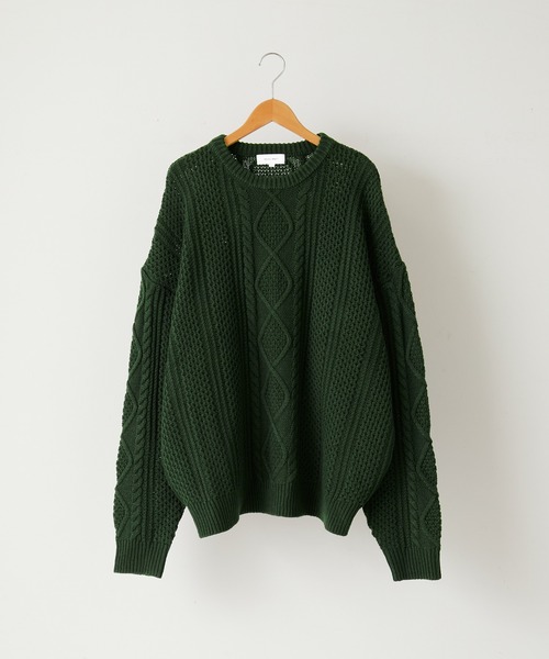 MONO-MART(モノマート)の「ケーブル編みボリュームルーズプルオーバーニット(ニット/セーター・メンズ・ダークグレー/イエロー/グリーン/ブラウン/アイボリー/ブラック/グレイッシュブルー/ダークネイビー/ベージュ/オレンジ/ライトグレー・M/L)」の17枚目の写真