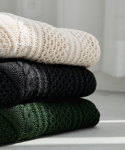 MONO-MART(モノマート)の「ケーブル編みボリュームルーズプルオーバーニット(ニット/セーター・メンズ・ダークグレー/イエロー/グリーン/ブラウン/アイボリー/ブラック/グレイッシュブルー/ダークネイビー/ベージュ/オレンジ/ライトグレー・M/L)」の19枚目の写真