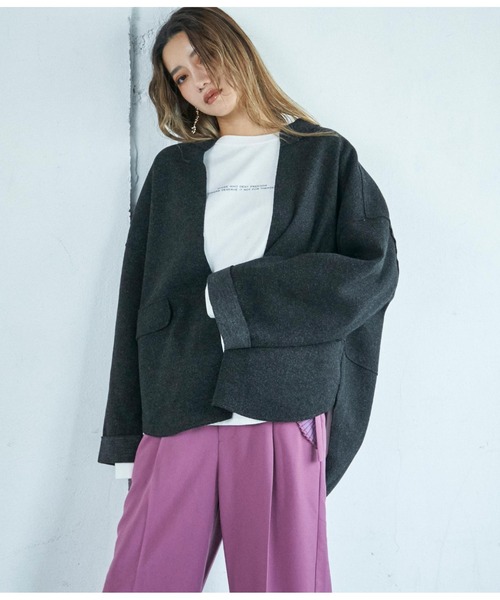 Settimissimo(セッティミッシモ)の「カットメルトンオーバーサイズジャケット(その他アウター・レディース・ダークグレー/ベージュ・FREE)」の3枚目の写真