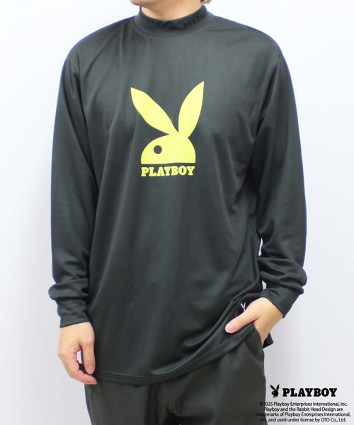 PLAYBOY（プレイボーイ）の「PLAYBOY鹿の子モックネック長袖（Tシャツ/カットソー・メンズ・ブラック/ホワイト/チャコール・M/L/XL）」の3枚目の写真