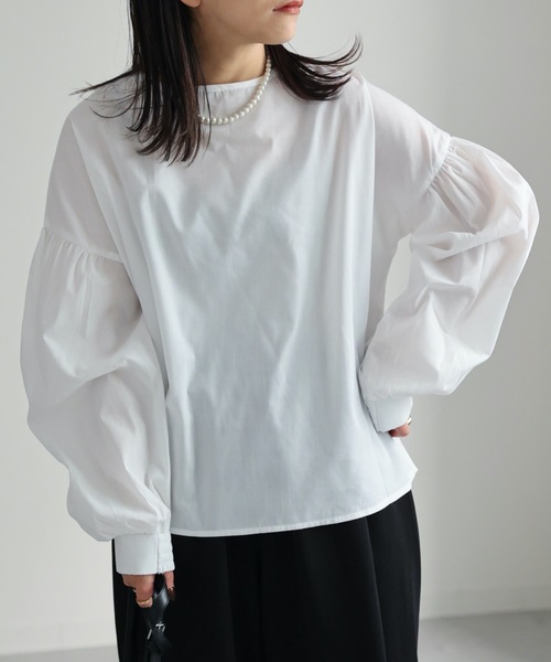 シップス オーガニック コットン2WAYブラウス ボリュームスリーブ袖 23SS シップス オーガニック コットン2WAYブラウス ボリューム