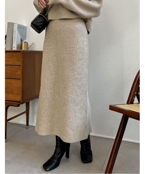 [低身長サイズ有]MIXニットバックスリットナロースカート