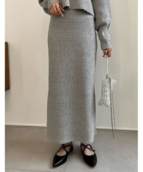 [低身長サイズ有]MIXニットバックスリットナロースカート