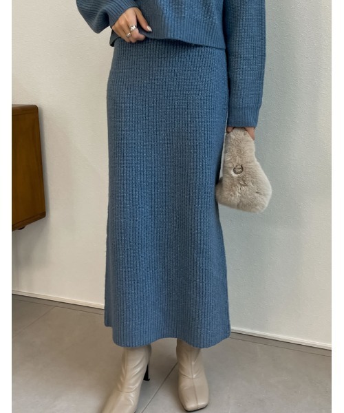 [低身長サイズ有]MIXニットバックスリットナロースカート