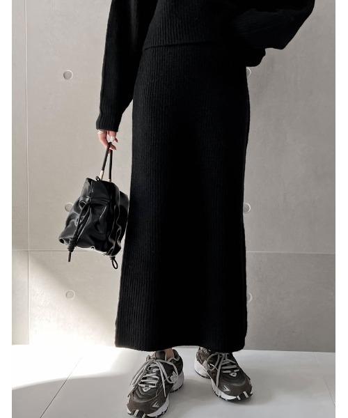 [低身長サイズ有]MIXニットバックスリットナロースカート