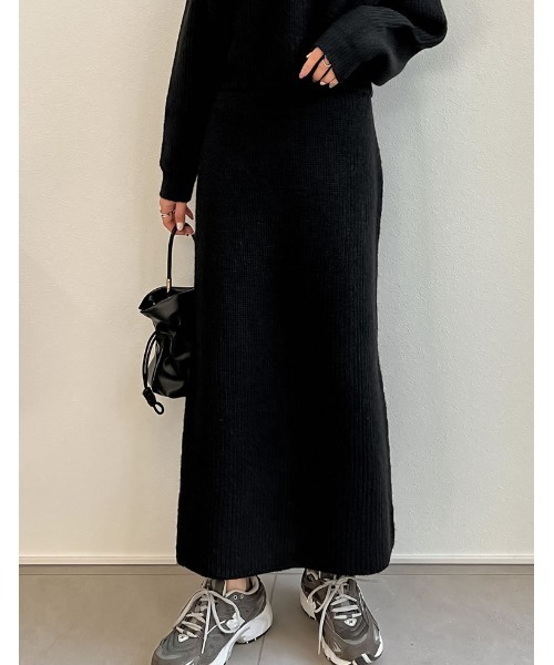 [低身長サイズ有]MIXニットバックスリットナロースカート