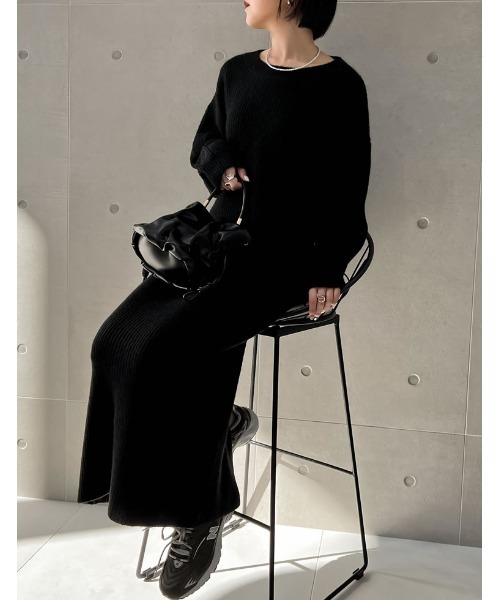 [低身長サイズ有]MIXニットバックスリットナロースカート