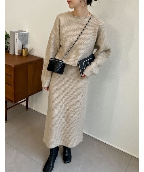 [低身長サイズ有]MIXニットバックスリットナロースカート