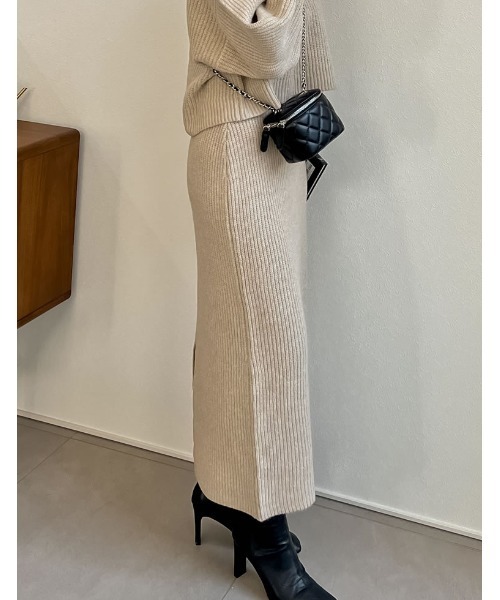 [低身長サイズ有]MIXニットバックスリットナロースカート