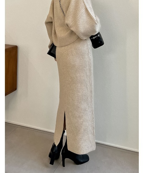 [低身長サイズ有]MIXニットバックスリットナロースカート