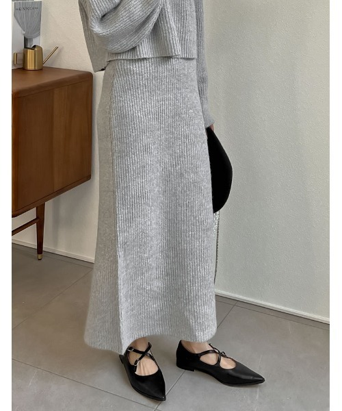 [低身長サイズ有]MIXニットバックスリットナロースカート