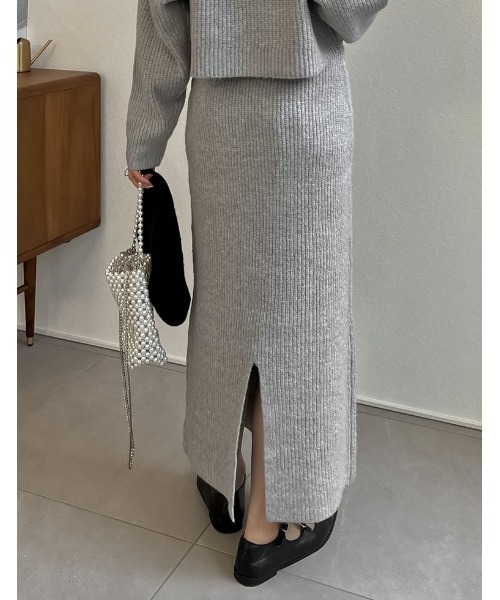 [低身長サイズ有]MIXニットバックスリットナロースカート