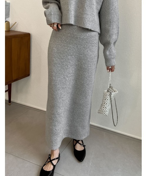 [低身長サイズ有]MIXニットバックスリットナロースカート