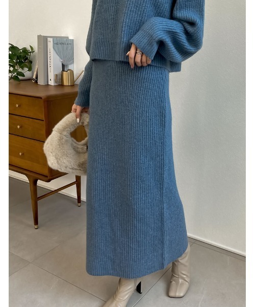 [低身長サイズ有]MIXニットバックスリットナロースカート