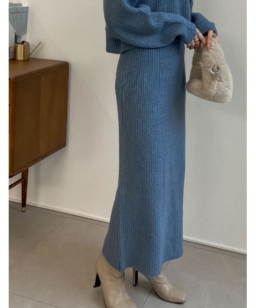 [低身長サイズ有]MIXニットバックスリットナロースカート