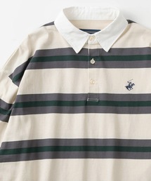 【BEVERLY HILLS POLO CLUB/ビバリーヒルズポロクラブ】ワンポイント刺繍 マルチボーダー ラガーシャツ/ ラグビーシャツ/ビッグシルエット